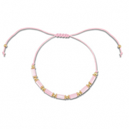 Trendy enkelbandjes mixed beads Light pink-gold