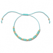 Trendy enkelbandjes mixed beads Turquoise-gold