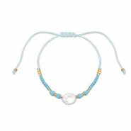 Trendy enkelbandjes mixed beads Light blue-white-gold