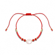 Trendy enkelbandjes mixed beads Red-white-gold