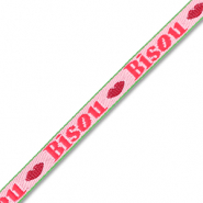BY31&reg; Lint met tekst "Bisou" Pink-red-dark green