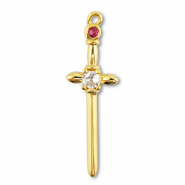Brass TQ metaal bedels zwaard Gold-crystal-berry wine red