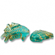 Acryl kralen vis Teal green-gold