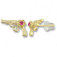 Brass TQ metaal oorbellen / oorstekers revolver Gold-dark pink