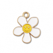 Bedels metaal enamel bloem met smiley Gold-white-yellow