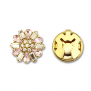 Eco-brass® metaal button covers zirkonia bloem Gold-crystal-light pink