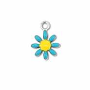 Roestvrij stalen (RVS) Stainless steel bedels bloem Silver-blue-yellow
