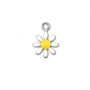 Roestvrij stalen (RVS) Stainless steel bedels bloem Silver-white-yellow
