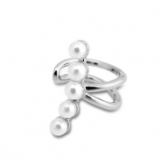 Roestvrij stalen (RVS) Stainless steel oorbellen ear cuff met imitatie parels Silver-white