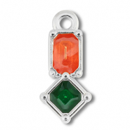 Bedels DQ metaal rechthoek met ruit Antiek zilver (nikkelvrij)-dark pink-green