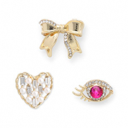 Pins oog / hart / strik Gold-dark pink-white