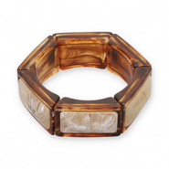 Resin armbanden hexagon Transparent amber brown-off white-beige