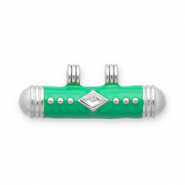 Roestvrij stalen (RVS) Stainless steel message bead bedels Silver-green-transparent