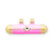 Roestvrij stalen (RVS) Stainless steel message bead bedels Gold-pink-transparent