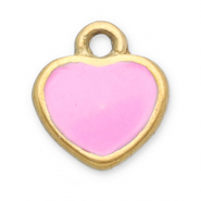 Roestvrij stalen (RVS) Stainless steel bedels hart Gold-pink