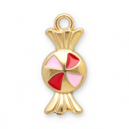 Roestvrij stalen (RVS) Stainless steel bedels snoepje Gold-red-pink