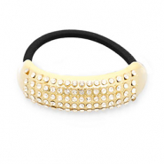 Haaraccessoires haarelastiek met metaal met strass Gold-black-transparent