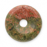 Natuursteen hangers agaat donut 16mm Red-olive green
