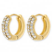 Roestvrij stalen (RVS) Stainless steel oorbellen / creolen met strass Gold-transparent