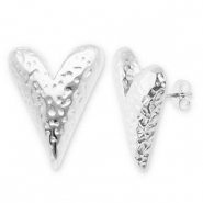 Roestvrij stalen (RVS) Stainless steel oorbellen / oorstekers hart Silver