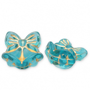 Acryl kralen strik met kerstklokken Teal blue-gold