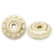 Acryl kralen rondellen met hart Off white-gold