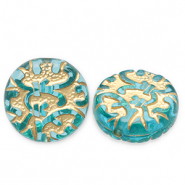 Acryl kralen disc Teal blue-gold