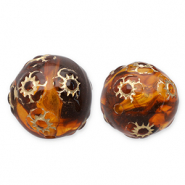16 mm acryl kralen rond met bloemen Cognac brown-gold