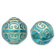 12 mm Acryl kralen rond Teal blue-gold