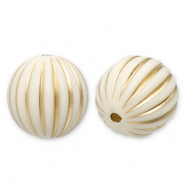 16 mm acryl kralen rond met lijnen Off white-gold