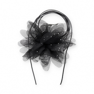 Bloem choker organza met strass Black-silver