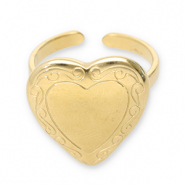 Roestvrij stalen (RVS) Stainless steel ringen hart Gold