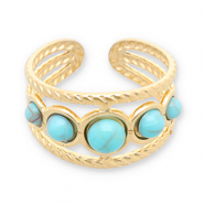 Roestvrij stalen (RVS) Stainless steel ringen met imitatie natuursteen Gold-turquoise