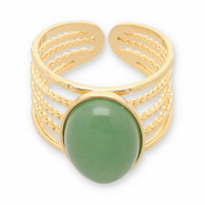 Roestvrij stalen (RVS) Stainless steel ringen met natuursteen Gold-jade green