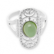 Roestvrij stalen (RVS) Stainless steel ringen met natuursteen Silver-jade green