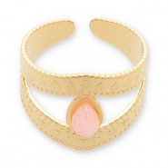 Roestvrij stalen (RVS) Stainless steel ringen met natuursteen Gold-light pink