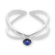 Roestvrij stalen (RVS) Stainless steel ringen met natuursteen Silver-dark blue