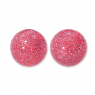 12 mm acryl kralen met glitter Cherry pink-silver