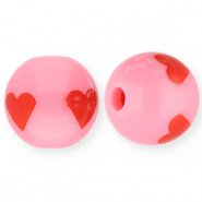 12 mm acryl kralen met hartjes Pink-red