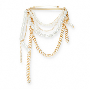 Statement broches staaf met ketting en parels Gold-white