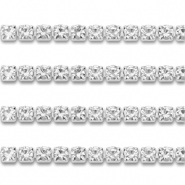 Roestvrij stalen (RVS) Stainless steel strass chain 4mm Silver-crystal