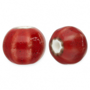 Kralen keramiek met strepen 12mm Dark red