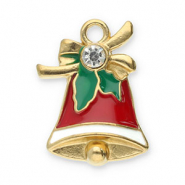 Roestvrij stalen (RVS) Stainless steel bedels kerstklok Gold-red-green-white