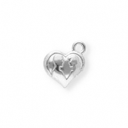 Roestvrij stalen (RVS) Stainless steel bedels hart met silhouet Silver