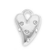 Roestvrij stalen (RVS) Stainless steel bedels hart met strass Silver-transparent