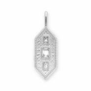 Roestvrij stalen (RVS) Stainless steel bedels hexagon Silver-transparent