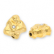 Roestvrij stalen (RVS) Stainless steel kralen irregular met strass Gold-transparent