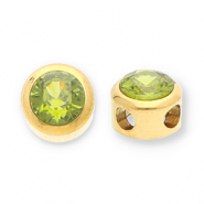 Roestvrij stalen (RVS) Stainless steel kralen disc met strass Gold-olive green