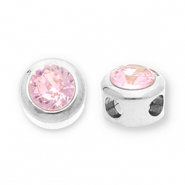 Roestvrij stalen (RVS) Stainless steel kralen disc met strass Silver-light pink