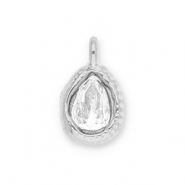 Roestvrij stalen (RVS) Stainless steel bedels druppel met facet Silver-transparent